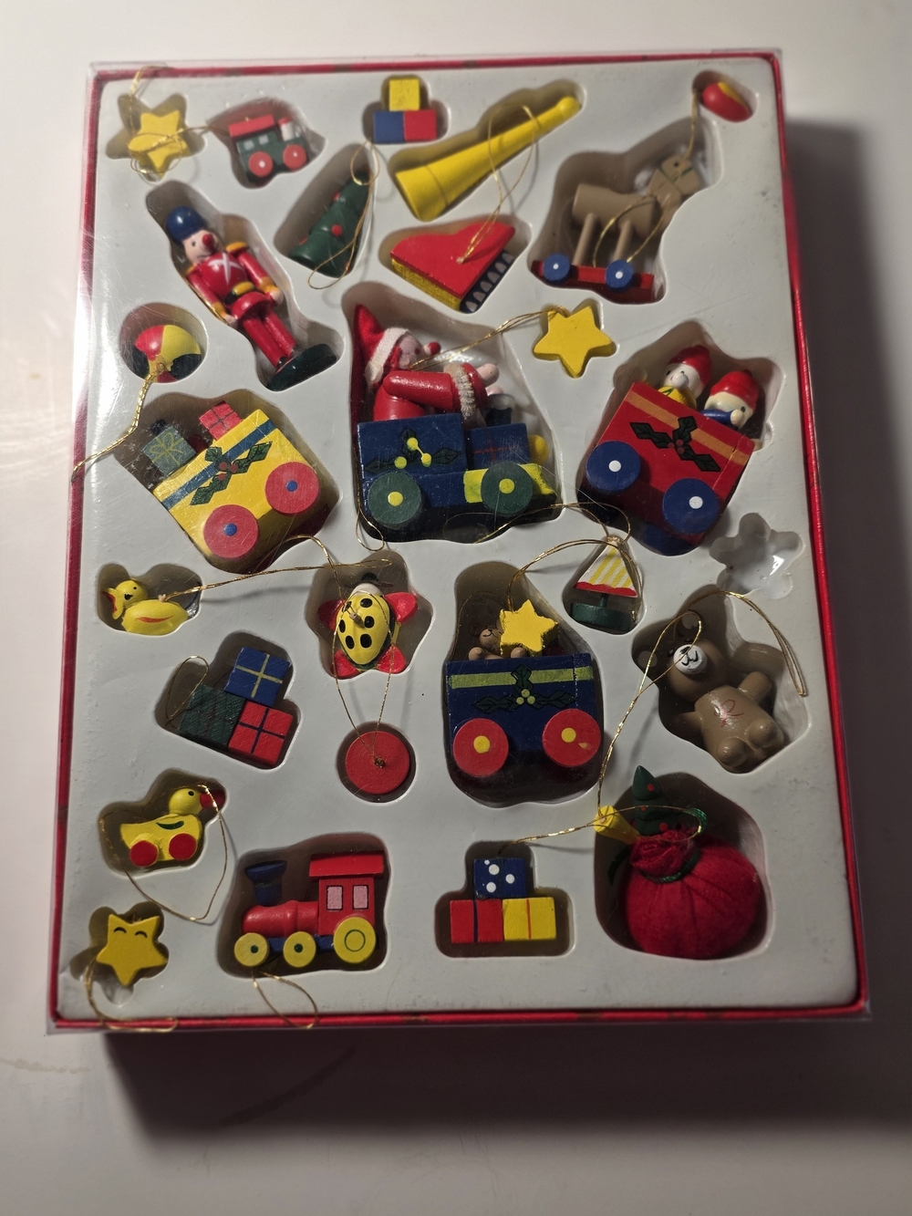 Assorted Wooden Kids Toy Ornaments - Red, Blue & Yellow